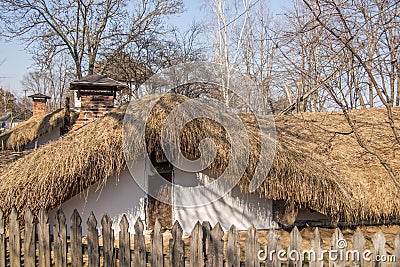 Romanian peasant house in Village Museum, Bucharest Editorial Stock Photo