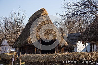 Romanian peasant house in Village Museum, Bucharest Editorial Stock Photo