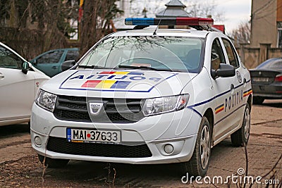 Romanian police car. Dacia Logan II. Masina de politie. Editorial Stock Photo