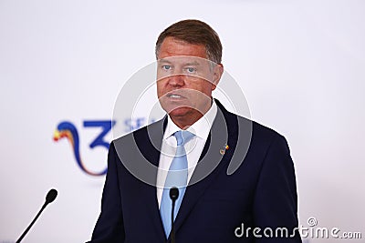 KLAUS IOHANNIS - THREE SEAS INITIATIVE BUSINESS FORUM IN ROMANIA Editorial Stock Photo