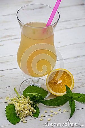 Romanian socata summer refreshing drink made with elderberry flower and lemons Stock Photo