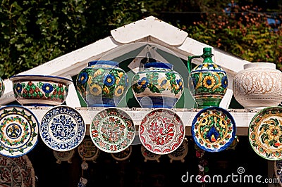 Romanian traditional ceramic plates Horezu area Stock Photo