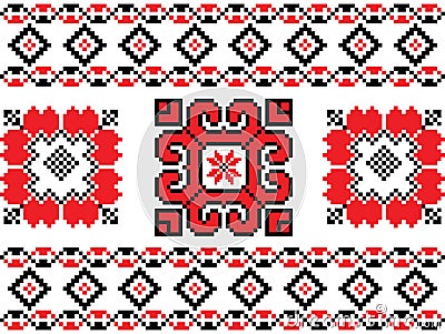 Romanian, Ukrainian, Belarusian red embroidery seamless pattern Vector Illustration
