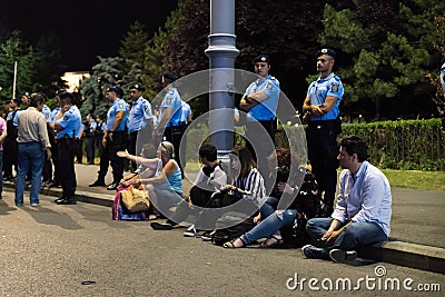 Romanians protest in front of the government Editorial Stock Photo