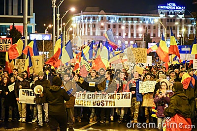 Romanians protesting against the Gouvernment in Sibiu Editorial Stock Photo