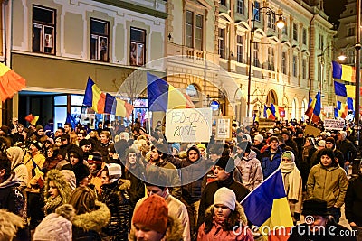 Romanians protesting against the Gouvernment in Sibiu Editorial Stock Photo