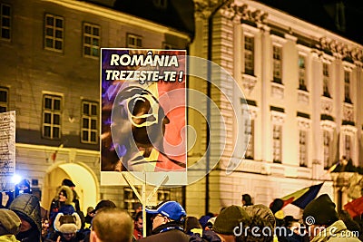Romanians protesting against the Gouvernment in Sibiu Editorial Stock Photo