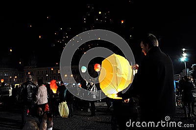 Romanians salute King Michael with hot air balloons on his name day Editorial Stock Photo