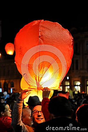 Romanians salute King Michael with hot air balloons on his name day Editorial Stock Photo