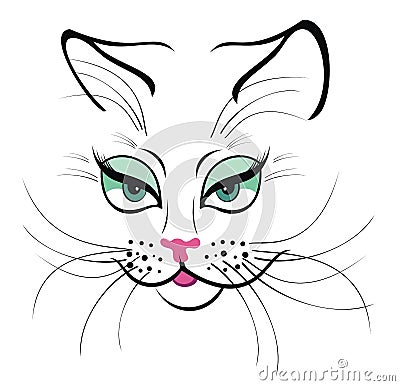 Romantc cat with green eyes Vector Illustration