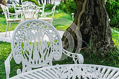 Romantic antique furniture in the garden Stock Photo