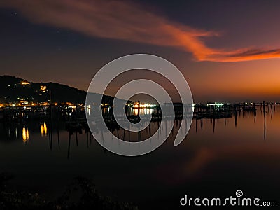Romantic atmosphere after sunset Lakeside,Thalland Editorial Stock Photo