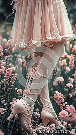 A romantic background of ruffled bows and flowers with a coquetry aesthetic combining playfulness and elegance. Romantic Stock Photo