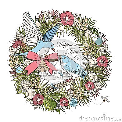 Romantic birds coloring page Vector Illustration