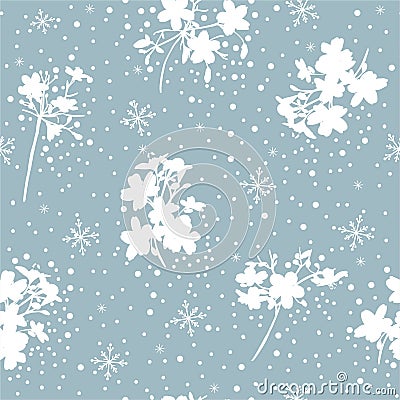 Romantic blue and white snow flake and winter flower seamless pattern in vector ,Design for fashion, fabric,web,wallpaper,wrapping Vector Illustration