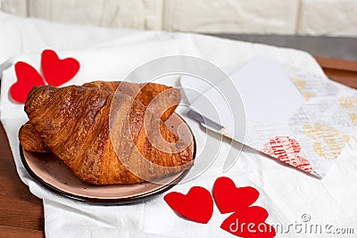 A romantic breakfast for a loved one on Valentine`s Day. Stock Photo