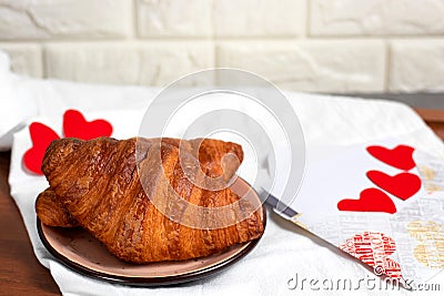 A romantic breakfast for a loved one on Valentine`s Day. Stock Photo