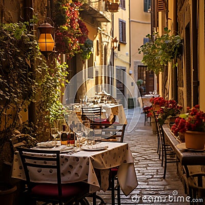 Romantic Cafe Scene in Florence's Historic Center Stock Photo