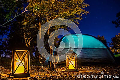 Romantic Camping Night Stock Photo