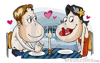 Romantic candle light dinner of lovers. Vector Illustration