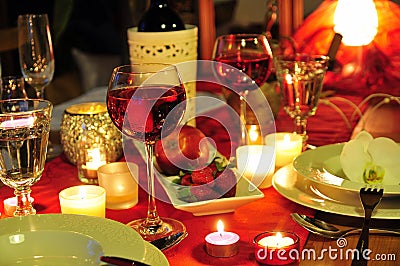 Romantic candlelight dinner Stock Photo