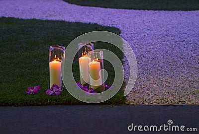 Romantic candles in garden Stock Photo