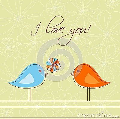 Romantic card with birds Vector Illustration