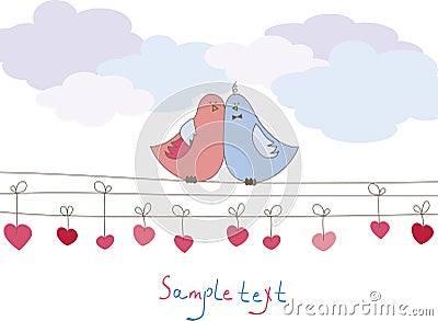 Romantic card with birds. Vector illustration Vector Illustration