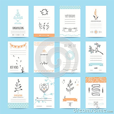 Romantic Cards, Birthday Party Invitation Designs Vector Illustration