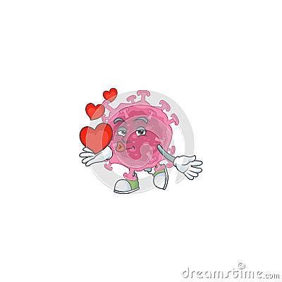 A romantic cartoon character of corona virus parasite with a heart Vector Illustration