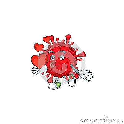 A romantic cartoon character of dangerous coronaviruses with a heart Vector Illustration