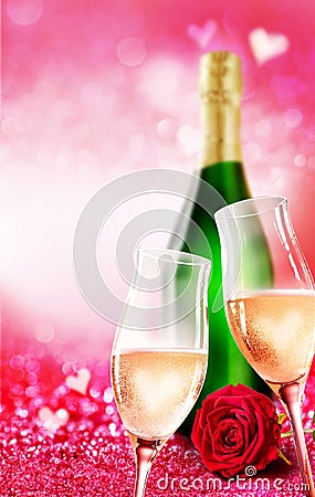 Romantic champagne glass and bottle theme Stock Photo