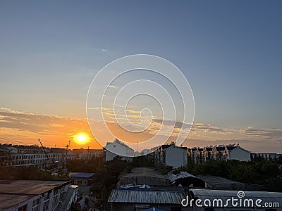 Romantic, charming sunset and city Stock Photo