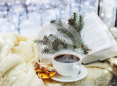 Romantic christmas still ife with cup of coffee Stock Photo