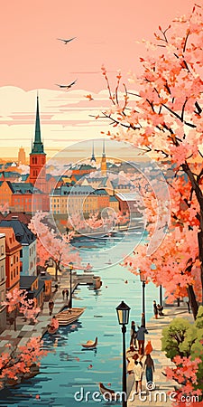 Romantic Cityscape: Spring In Old Town Stockholm Stock Photo