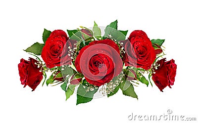 Romantic composition with red roses and gypsophila flowers and b Stock Photo