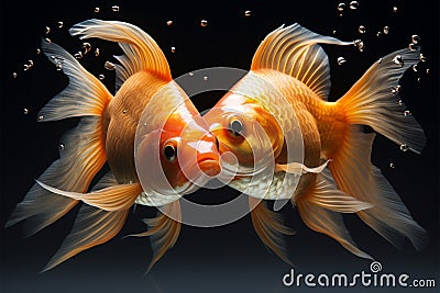 Romantic connection, goldfish form heart shape, a unique underwater bond Stock Photo