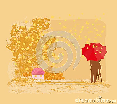 Romantic couple on an autumn walk Vector Illustration