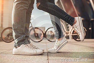 Romantic couple with bicycles Stock Photo