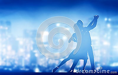 Romantic couple dance. Elegant classic pose. City nightlife Stock Photo