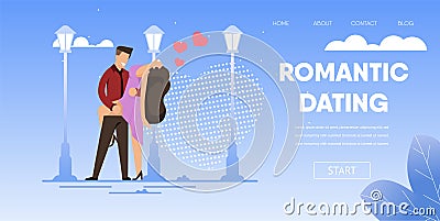 Romantic Couple Dance Outdoor Street at Night Vector Illustration