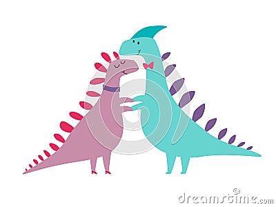 Romantic couple dinosaurs vector illustration Vector Illustration