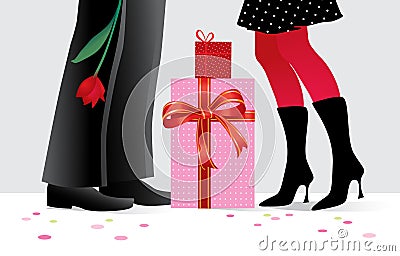 Romantic couple with gifts Vector Illustration