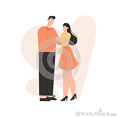 Romantic couple holding hands. Actors playing their roles Vector Illustration
