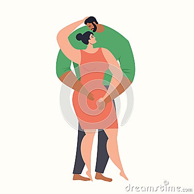Romantic couple isolated on retro background. Portrait of men and women in love hugging, cuddling and kissing. Hand drawn vector Vector Illustration