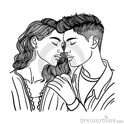 Romantic couple in love, hand drawn vector illustration Vector Illustration