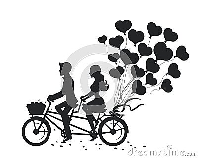 Romantic couple man and woman on a date driving bike Vector Illustration