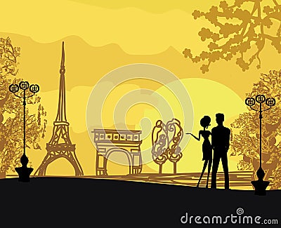 Romantic couple in Paris Vector Illustration