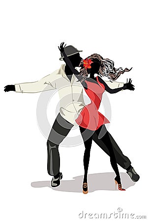 Romantic couple in passionate Latin American dances. Vector Illustration