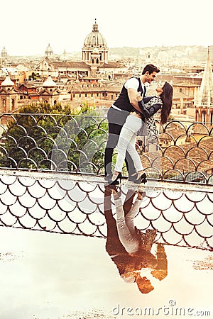 Romantic couple in Rome city, Italy. Loving relationship. Passion and love Stock Photo